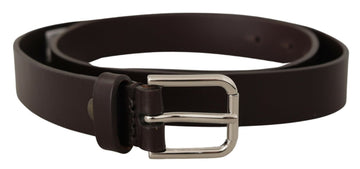 Dolce & Gabbana Men's Brown Plain Leather Silver Tone Buckle Belt