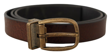Dolce & Gabbana Men's Brown Leather Vintage Style Brass Metal Buckle Belt