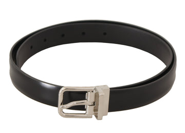 Dolce & Gabbana Men's Black Calf Leather Silver Metal Logo Buckle Belt