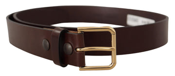 Dolce & Gabbana Men's Brown Polished Leather Gold Tone Metal Buckle Belt