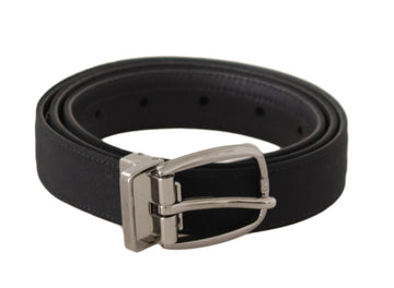 Dolce & Gabbana Men's Black Grosgrain Leather Silver Tone Metal Buckle Belt