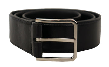 Dolce & Gabbana Men's Black Calf Leather Logo Engraved Metal Buckle Belt
