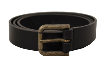 Dolce & Gabbana Men's Black Calf Leather Logo Brass Metal Buckle Belt