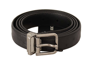 Dolce & Gabbana Men's Black Exotic Leather Silver Buckle Belt