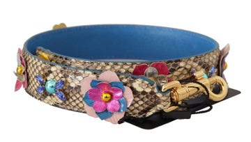Dolce & Gabbana Women's Beige Python Leather Floral Studded Shoulder Strap
