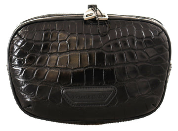 Dolce & Gabbana Men's Black DG Logo Exotic Leather Fanny Pack Pouch Bag