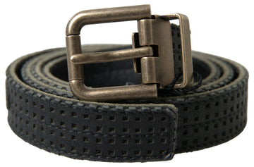 Dolce & Gabbana Men's Black Leather Perforated Gold Buckle Belt