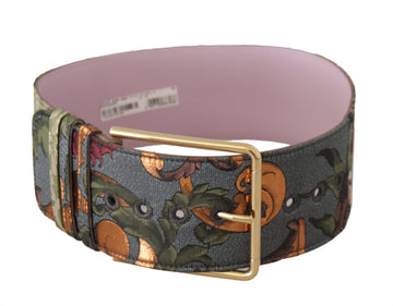 Dolce & Gabbana Women's Multicolor Leather Embroidered Gold Metal Buckle Belt