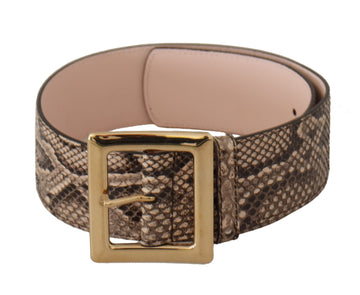 Dolce & Gabbana Women's Beige Exotic Leather Wide Gold Metal Buckle Belt
