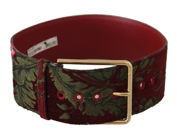Dolce & Gabbana Women's Red Embroidered Leather Gold Logo Metal Buckle Belt