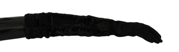 Dolce & Gabbana Women's Black Elbow Length Mitten Suede Fur Gloves
