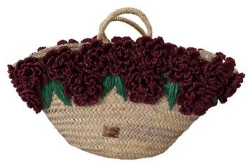Dolce & Gabbana Women's Multicolor Straw Floral Handbag Tote Purse