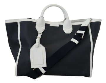 Dolce & Gabbana Men's White Blue Leather Shopping Tote Bag