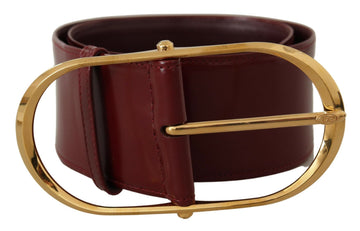 Dolce & Gabbana Women's Maroon Wide Leather Gold Tone Metal Oval Buckle Belt