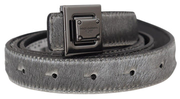 Dolce & Gabbana Men's Silver Leather Tone Square Metal Buckle