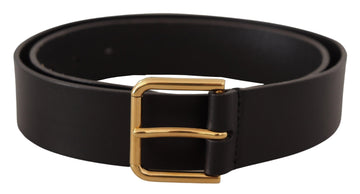 Dolce & Gabbana Women's Black Calf Leather Gold Tone Logo Metal Buckle Belt