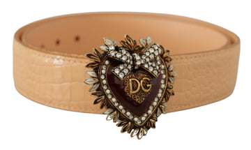 Dolce & Gabbana Women's Beige Croc Pattern DEVOTION Heart DG Waist Buckle Belt