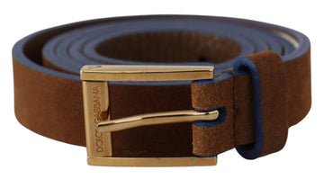 Dolce & Gabbana Women's Dark Brown Blue Leather Gold Metal Buckle Belt