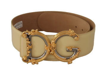 Dolce & Gabbana Women's Beige Wide Waist Leather DG Logo Baroque Buckle Belt