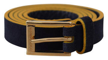 Dolce & Gabbana Women's Blue Suede Yellow Gold Metal Logo Buckle Belt