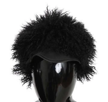 Dolce & Gabbana Women's Black Tibet Lamb Fur Leather Gatsby Hat