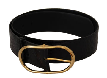 Dolce & Gabbana Women's Black Embossed Leather Gold Tone Metal Buckle Belt