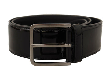 Dolce & Gabbana Men's Black Patent Leather Logo Engraved Buckle Belt