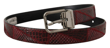 Dolce & Gabbana Women's Red Exotic Leather Metal Logo Buckle Belt