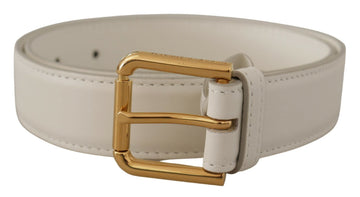 Dolce & Gabbana Women's White Calf Leather Gold Tone Logo Metal Buckle Belt