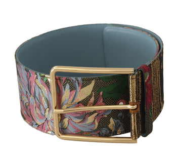 Dolce & Gabbana Women's Multicolor Leather Floral Embroid Logo Buckle Belt