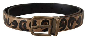 Dolce & Gabbana Women's Brown Leather Leopard Print Bronze Metal Buckle Belt