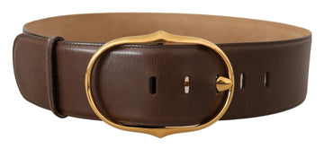 Dolce & Gabbana Women's Brown Leather Gold Metal Oval Buckle Belt