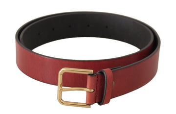 Dolce & Gabbana Women's Red Leather Gold Logo Engraved Metal Buckle Belt
