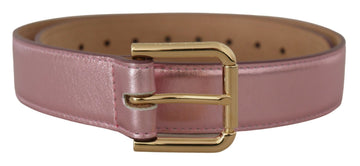 Dolce & Gabbana Women's Metallic Pink Polished Leather Logo Metal Buckle Belt