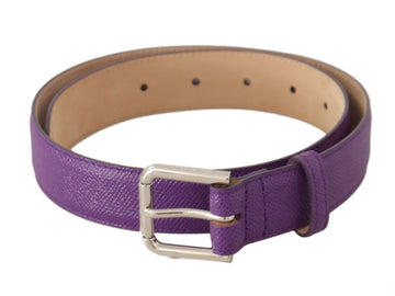 Dolce & Gabbana Women's Purple Calfskin Leather Logo Engraved Buckle Belt