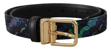 Dolce & Gabbana Women's Multicolor Floral Jacquard Gold Metal Buckle Belt