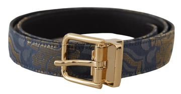 Dolce & Gabbana Women's Navy Blue Jacquard Gold Tone Logo Metal Buckle Belt
