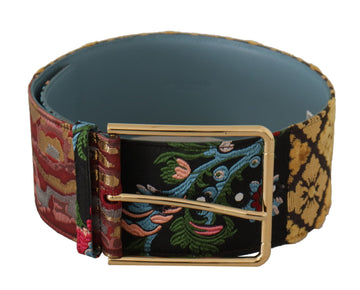 Dolce & Gabbana Women's Multicolor Embroidered Leather Gold Metal Buckle Belt