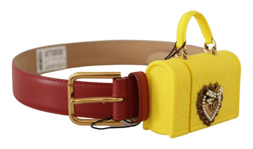 Dolce & Gabbana Women's Red Leather Yellow DEVOTION Heart Bag Buckle Belt