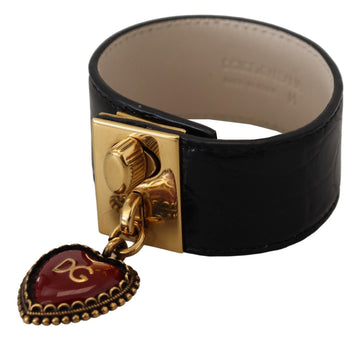 Dolce & Gabbana Women's Black Dauphine Leather DG Heart Key Ring Bracelet