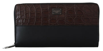 Dolce & Gabbana Men's Black Zip Around Continental Clutch Exotic Leather Wallet