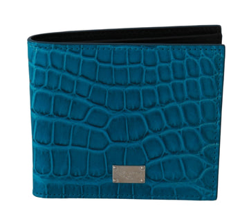 Dolce & Gabbana Men's Blue Card Holder Bifold Logo Exotic Skin Wallet