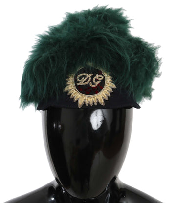 Dolce & Gabbana Women's Green Fur DG Logo Embroidered Cloche Hat