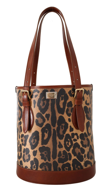Dolce & Gabbana Women's Brown Leopard Pattern Shopping Tote Hand Bucket Purse