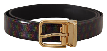 Dolce & Gabbana Men's Black Vernice Dama Glitter Leather Gold Tone Metal Belt