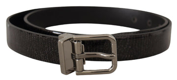 Dolce & Gabbana Men's Black Leather Vernice Metal Buckle Belt