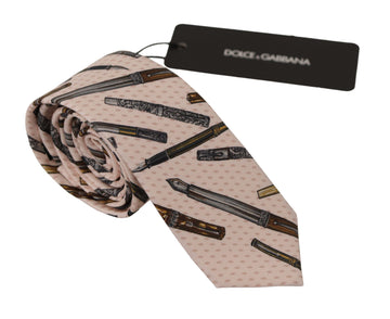 Dolce & Gabbana Men's Pink Pen Dots Print 100% Silk Adjustable Neck Accessory Tie