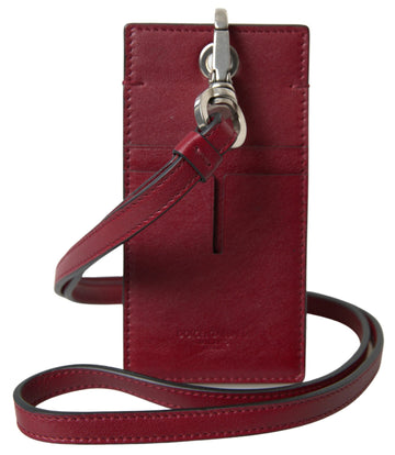 Dolce & Gabbana Men's Red Leather Lanyard Logo Slim Card Holder Wallet