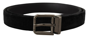 Dolce & Gabbana Men's Black Velvet Silver Tone Logo Metal Buckle Belt