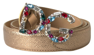 Dolce & Gabbana Women's Gold Leather DG Crystal Buckle Cintura Belt